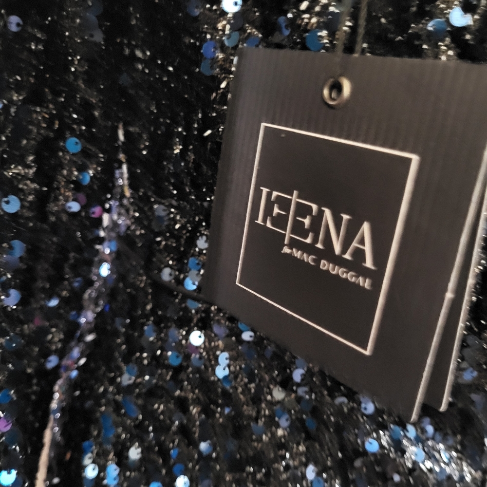 NWT Ieena for Mac Duggal 26445 Long Sleeve Sequin Gown in Midnight Sz 4 - Picture 12 of 13